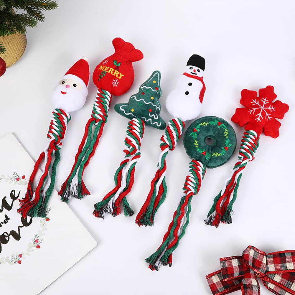 Garvee Pets Dog Interactive Molar Bite Toy Cute Cartoon Cotton Ropes Knot Chewing Toy Pet Christmas Supplies Santa 10 x 30cm