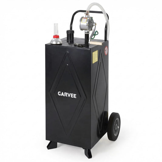 Garvee 30 Gallon Fuel Gas Caddy, Portable Storage Tank with Wheels and Manual Hand Pump for Gasoline and Diesel Transfer, Suitable for ATV, Car, Mower, Tractor, and Boat, Black