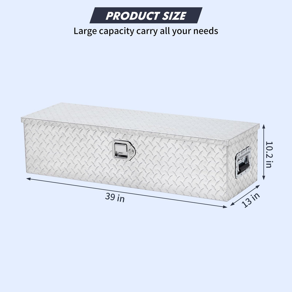 Garvee 39 Inch Aluminum Truck Tool Box, Truck Bed Tool Box with Sliding Shelf, Diamond Plate ToolBox with Side Handle,Lock and 2 Keys, Tool Storage Box for Truck, Trailer, Pickup, Silver