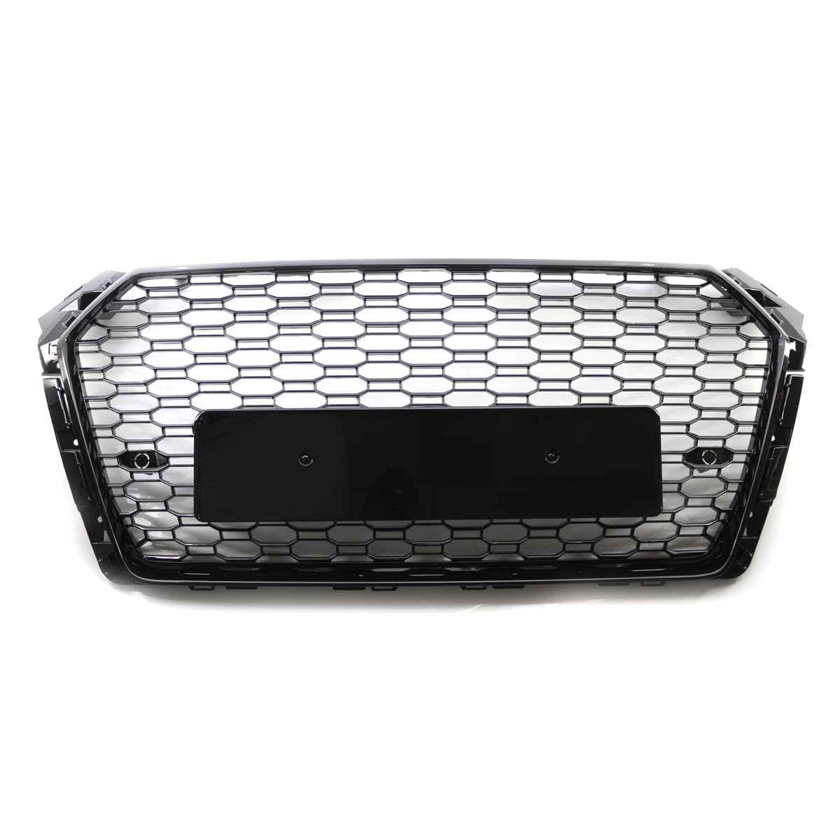 Garvee Central Grille RS4 ABS for Audi A4 B9 S-Line 2017-2019, Glossy Black, Perforated Lower S4 Model, No Logo, Aggressive Street Style