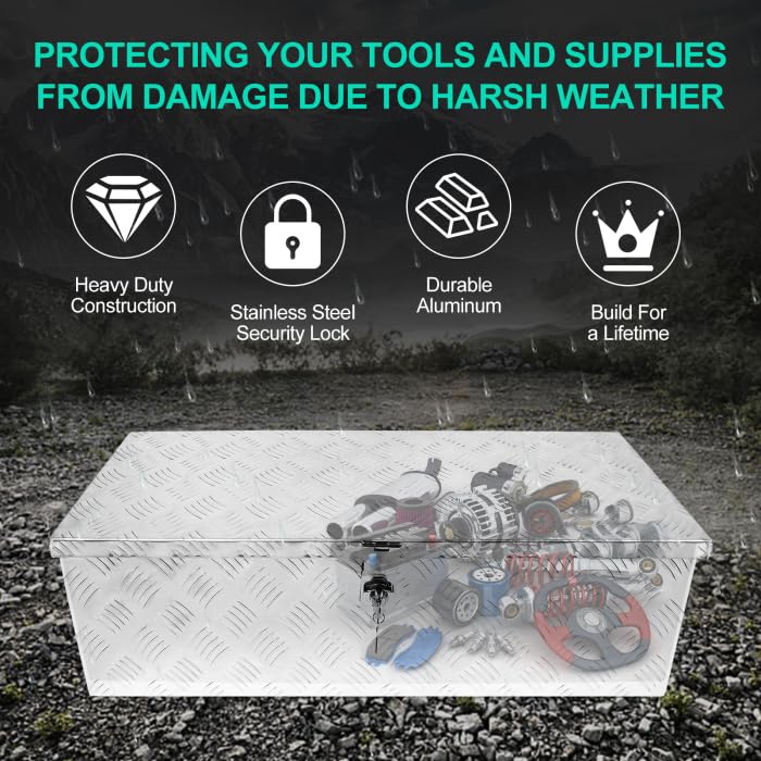 Garvee 30 Inch Aluminum Truck Tool Box, Diamond Plate, Rectangle, Silver, With Lock & 2 Keys, Versatile Storage for Pickup, Trailer, ATV