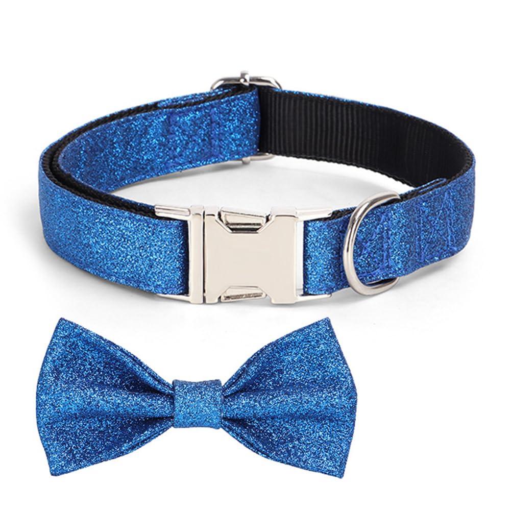 Garvee Bling Dog Bow Tie Collar Cute Nylon Dog Collar with Bow Tie Safety Metal Buckle for Daily Walking Holiday Party Champagne XS Size: 1.5x30cm