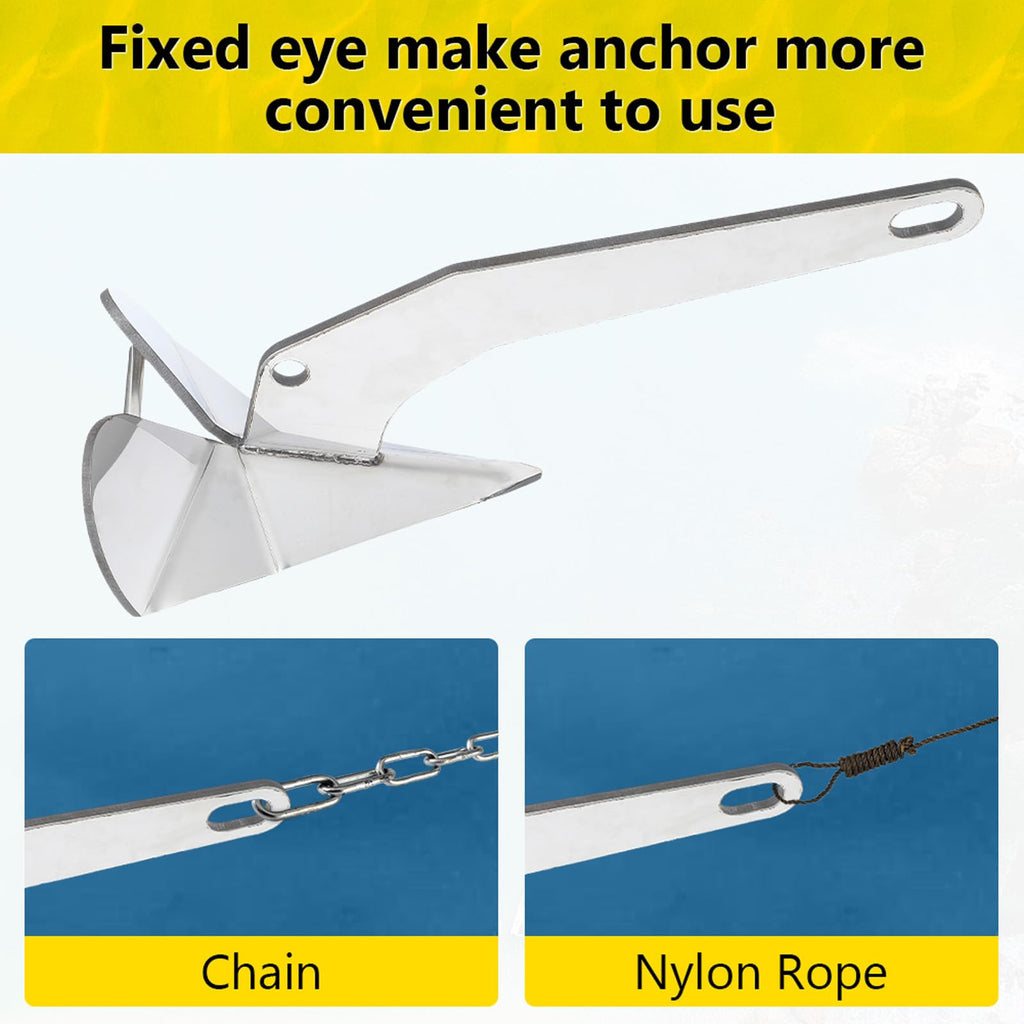 Garvee 17lbs Triangle Boat Anchor, 316 Stainless Steel Delta-Style Anchor, Heavy Duty Wing Style Triangular Anchor, Boats from 22'-38'