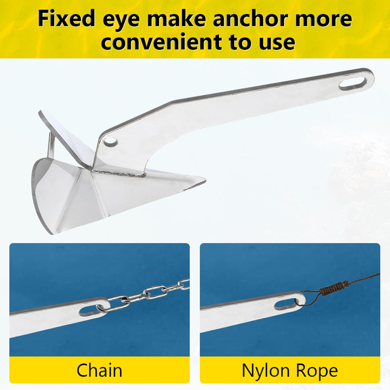 Garvee 17lbs Triangle Boat Anchor, 316 Stainless Steel Delta-Style Anchor, Heavy Duty Wing Style Triangular Anchor, Boats from 22'-38'