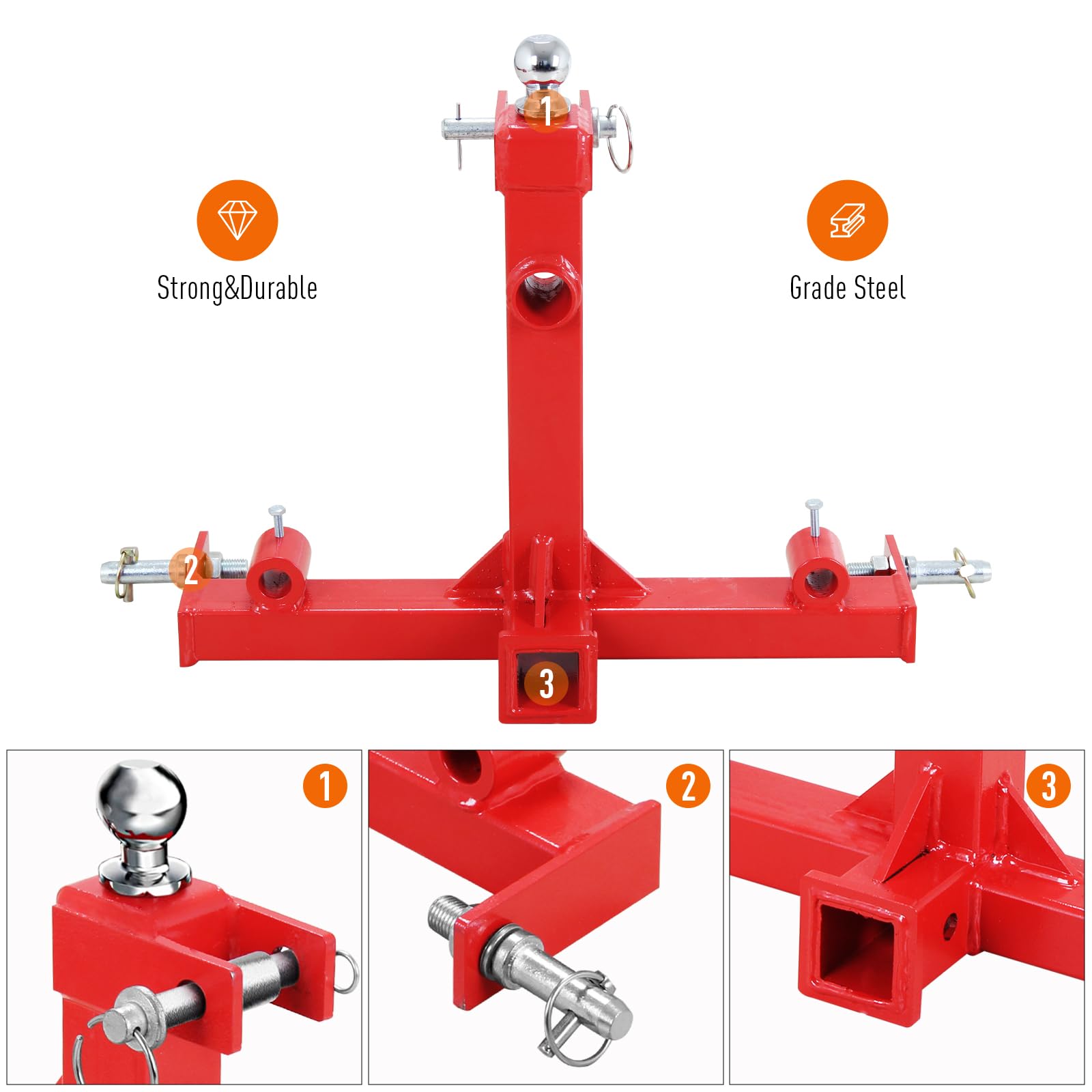 Garvee 3-Point Gooseneck Tractor Trailer Hitch with 2" Receiver Hitch and Gooseneck Trailer Ball Drawbar for Category 1 Tractor