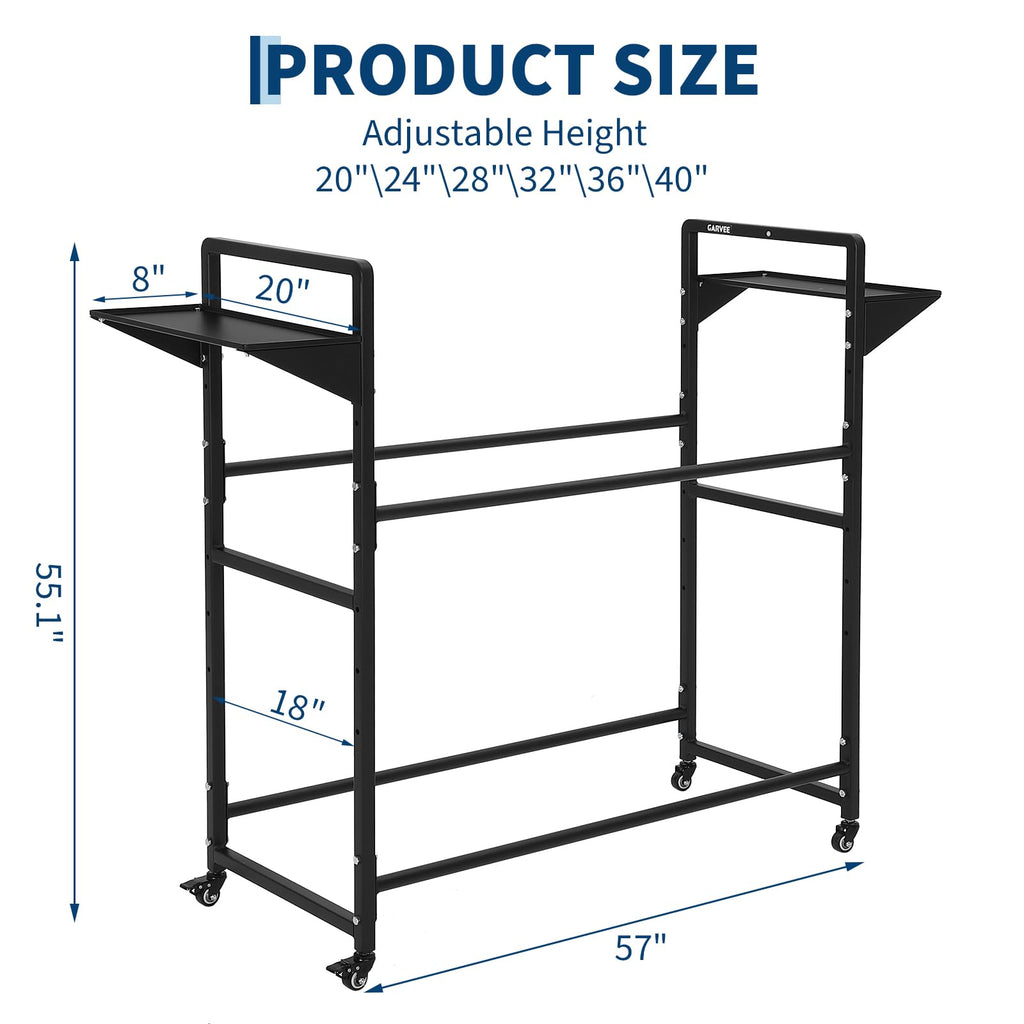 Garvee Tire Storage Rack Adjustable Rolling with Anti-Dust Cover for Garage Organization 57" x 18" x 55", Black