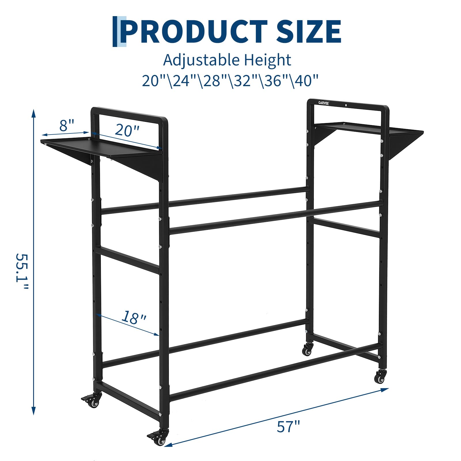 Garvee Tire Storage Rack Adjustable Rolling with Anti-Dust Cover for Garage Organization 57" x 18" x 55", Black
