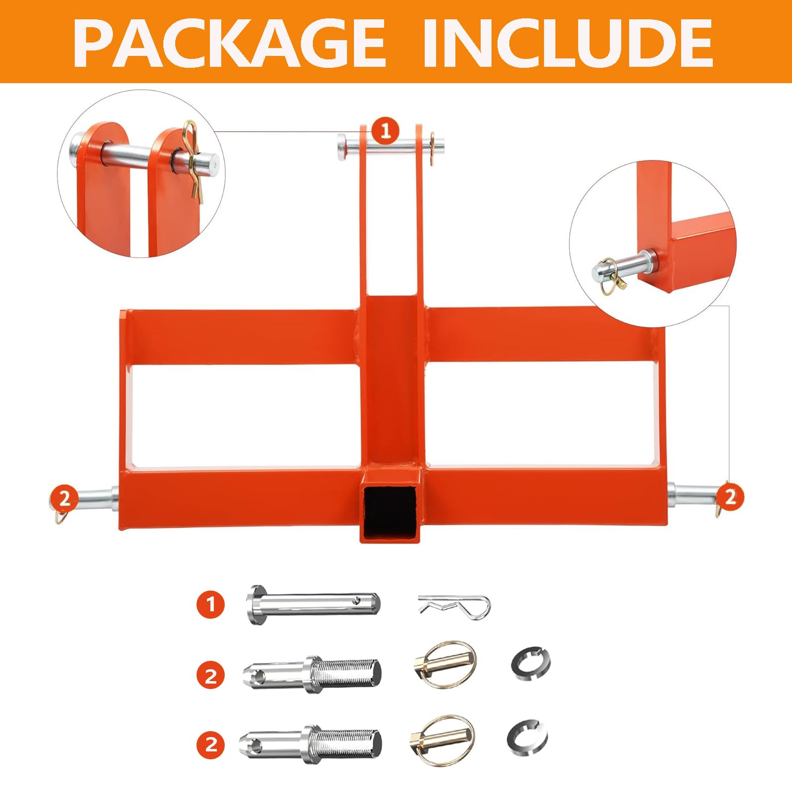 Garvee 3 Point Hitch Receiver for Cat 1 Tractors, 3 Point Quick Hitch with 2" Receiver Drawbar Attachments & Suitcase Weight Brackets for Category 1