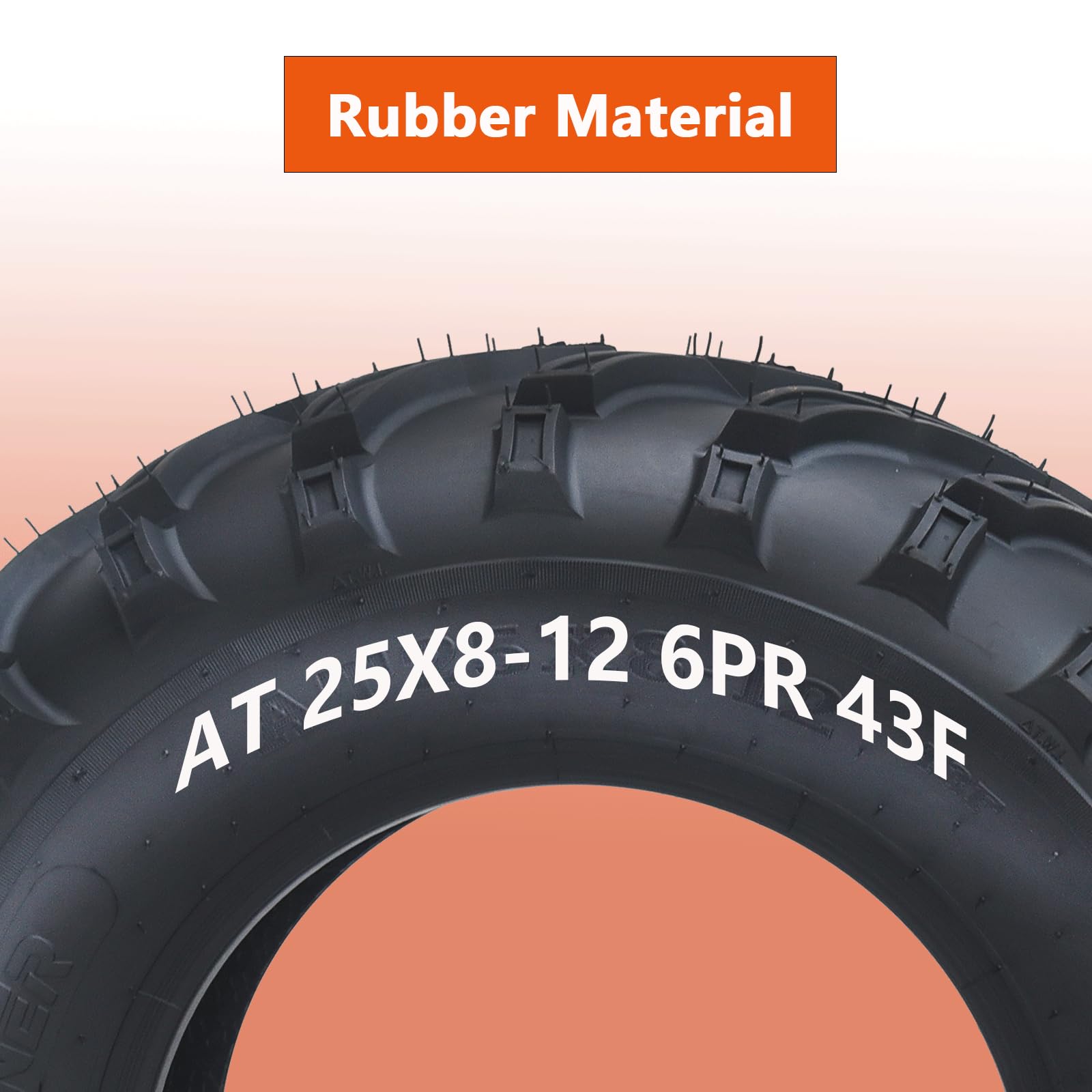 Garvee AT25x8-12 ATV Tires 6PR Tubeless All Terrain Off Road 25x8x12 Black