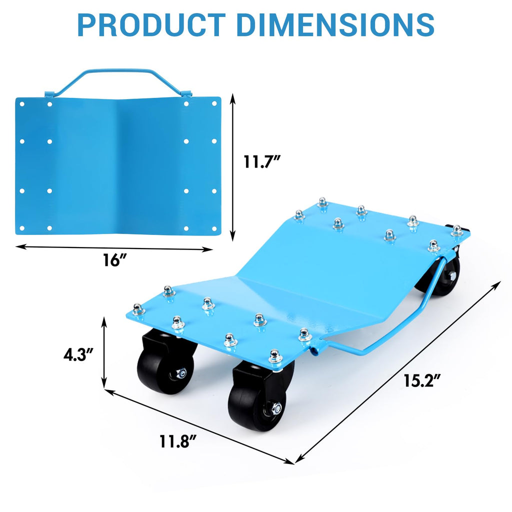 Garvee Car Tire Wheels Set 2 - Manganese Steel, 360° Swivel, Anti-Slip Plate, 16x13 Inch, Blue - Durable, Easy to Maneuver