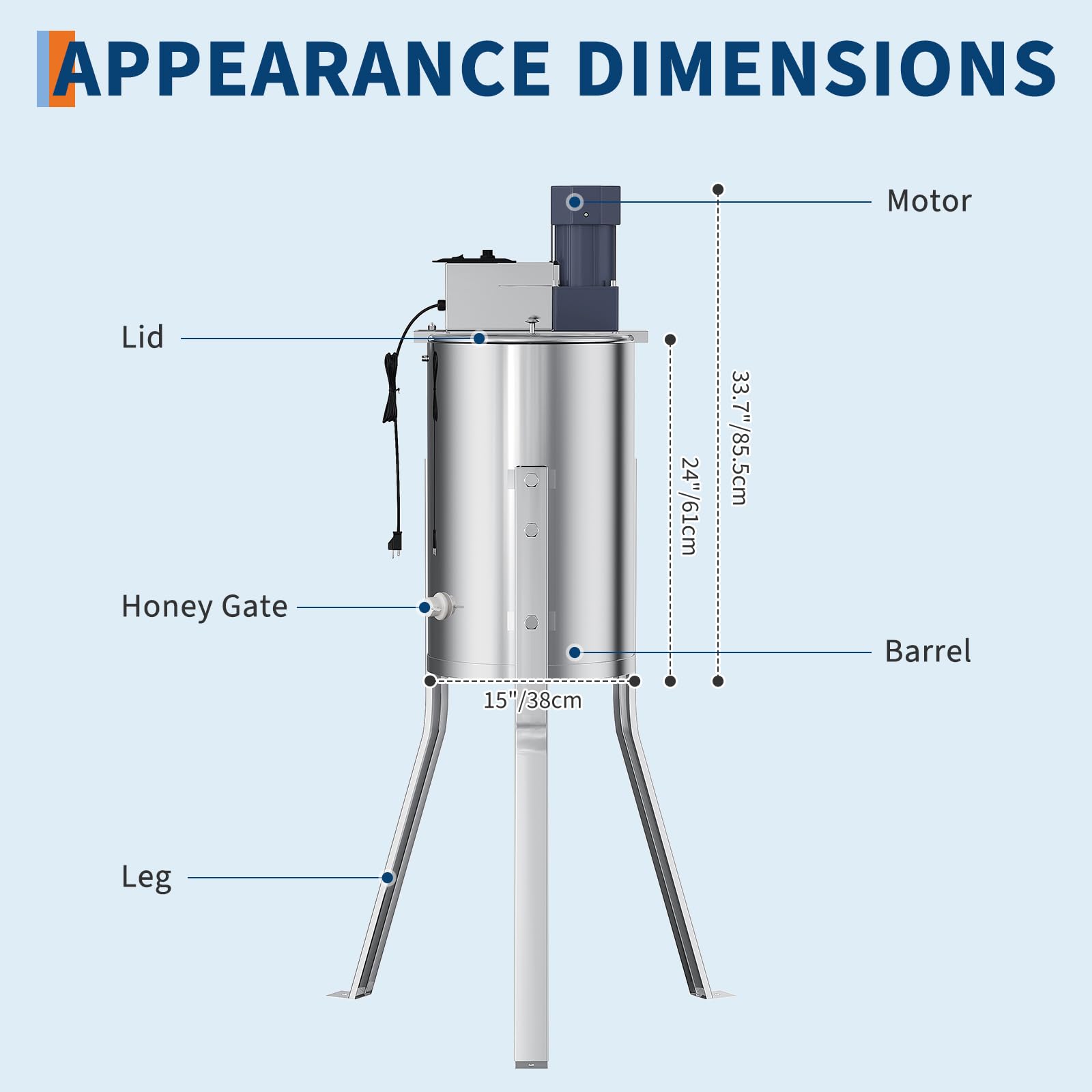 Garvee 2/4 Frame Electric Honey Extractor – Stainless Steel Beekeeping Equipment with 140W Adjustable Motor, Transparent Lid & Adjustable Height for Efficient Harvesting