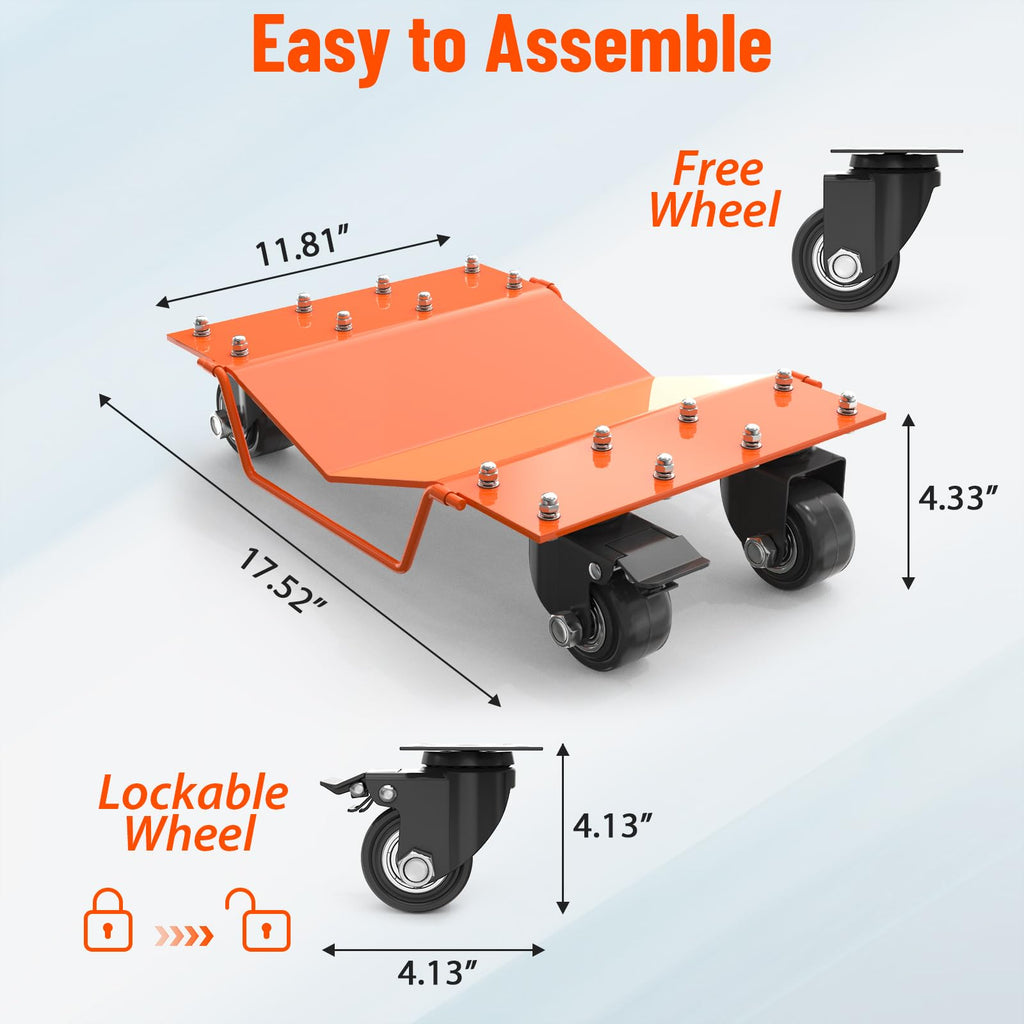 Garvee Heavy Duty Car Wheel Dolly Set, 4000LBS Car Moving Dolly, Wheel Dollies Car Tire Stake Set of 2 Piece, Car Tire Dolly Cart Moving Cars, Trucks, Motorcycles, Boats, Orange