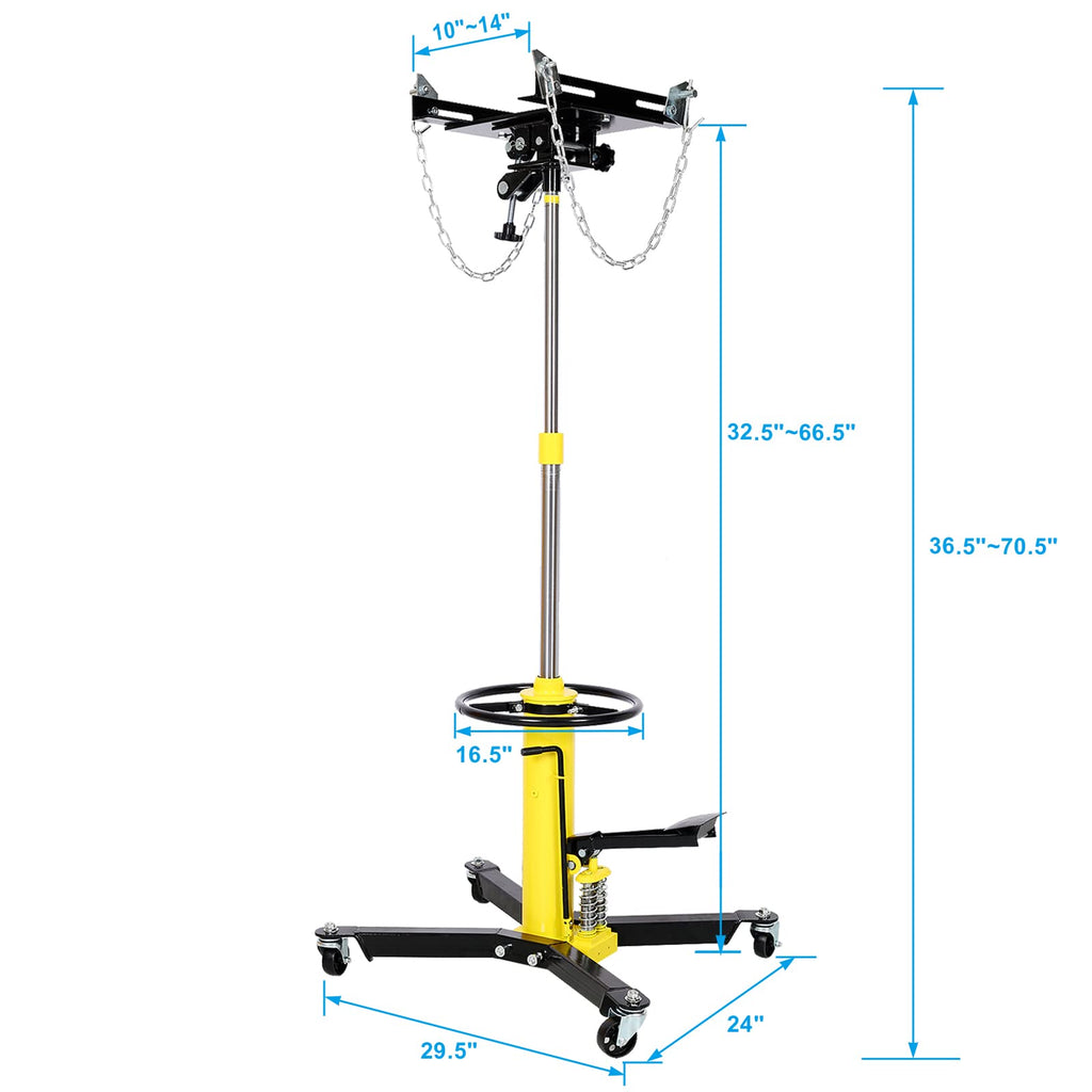 Garvee Transmission Jack 1660 Lbs Capacity Telescoping Hydraulic Jack 360° Swivel Wheel Lift Stand 2 Stage Adjustable Floor Jack Yellow