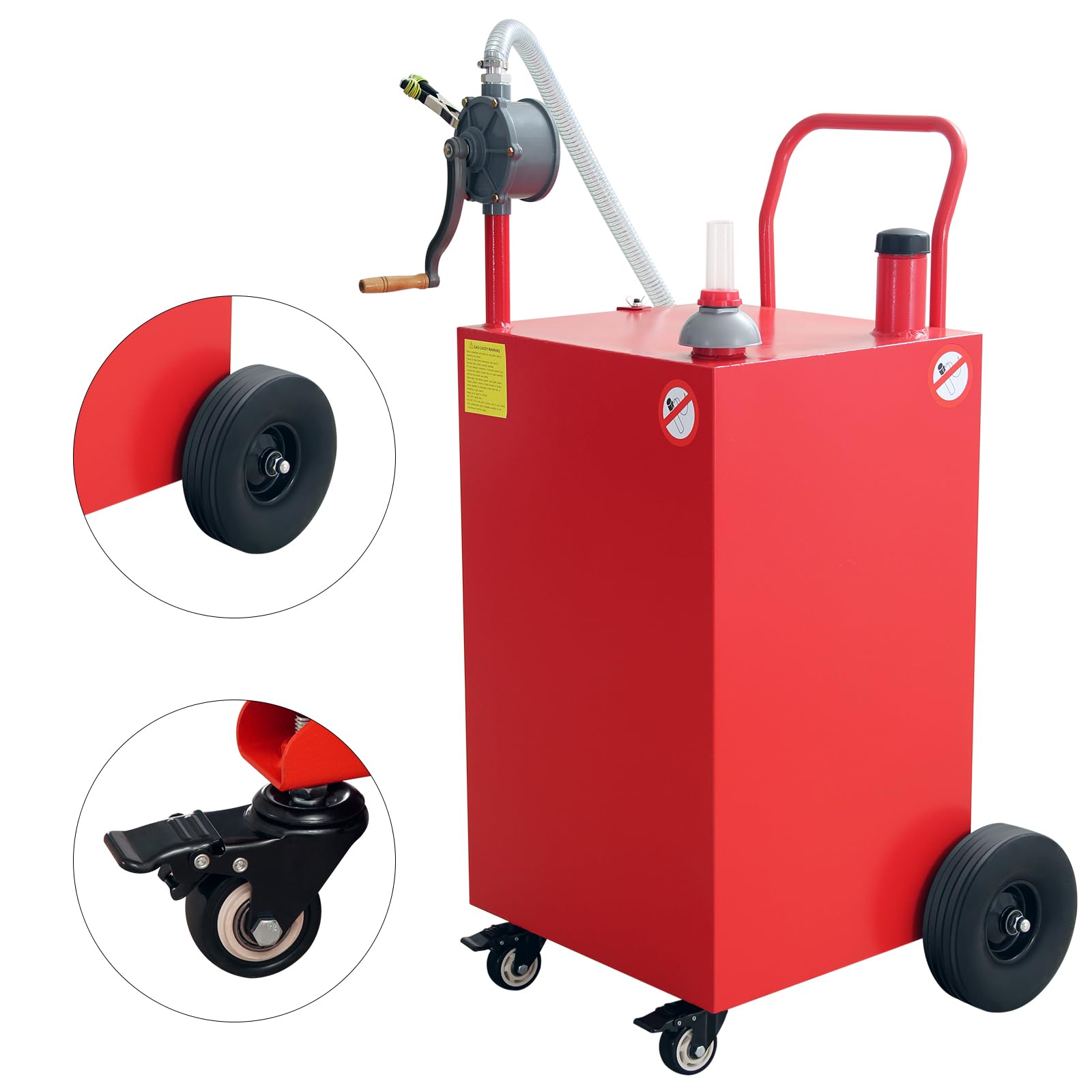 Garvee 45 Gallon Portable Gas Caddy Gasoline Diesel Can Hand Siphon Pump With Rolling Flat-Free Solid Rubber Wheels for Boat, Atv, Car, Motorcycle