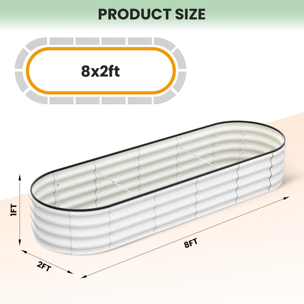 Garvee 8' X 2' X 1' Galvanized Raised Beds for Outdoor, Oval Raised Garden Bed with Open Base, Tool-Free Assembly Planter Raised Boxes for Outdoor Vegetables & Flowers, White