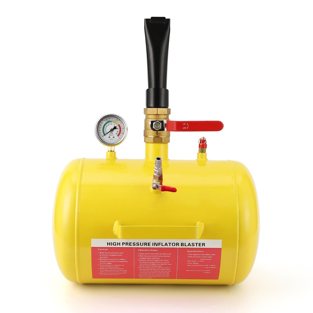 Garvee 5 Gallon Air Tire Bead Seater, Air Tire Seating Blaster Inflator, 85-166PSI Air Tire Bead Blaster with Pressure Gauge & Handle for Car Truck ATV(Yellow)