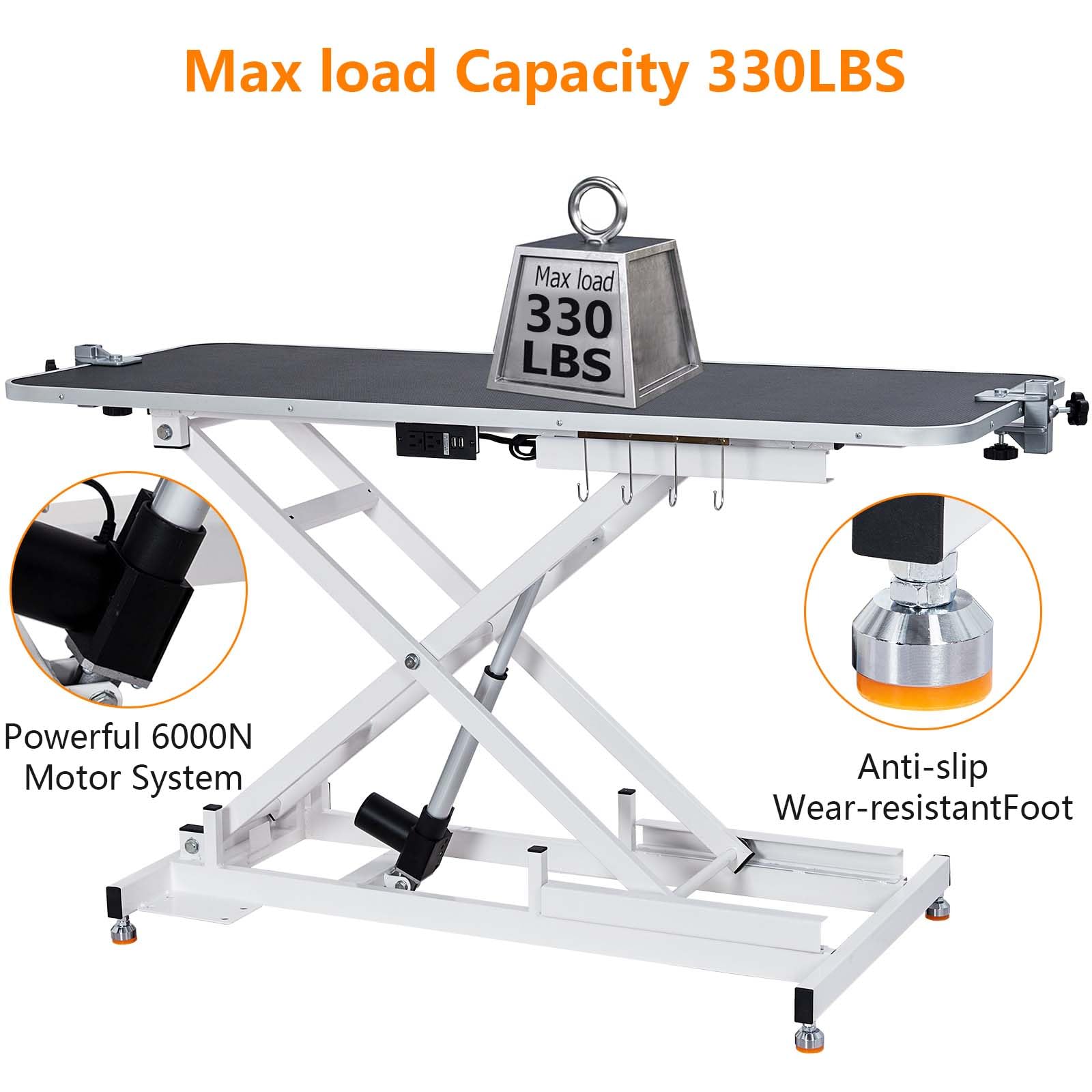 Garvee 60'' Dog Grooming Table for Large/Small Dogs + Electric Adjustable Height + Max Capacity 340Lb + Stainless Steel + Non-slip Design + Remote Lifting + Home Use