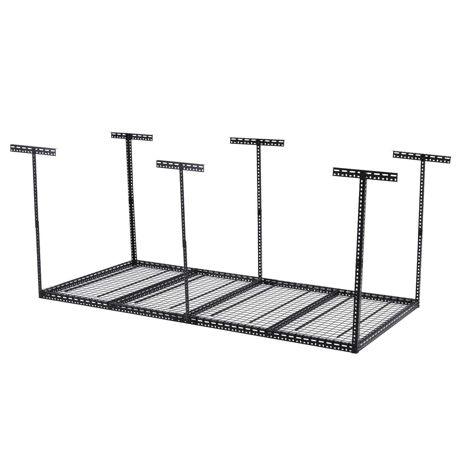 Garvee 4x8 FT Overhead Garage Storage Rack, 22"-40" Height Adjustable Ceiling Storage Rack 660lbs Weight Capacity, Heavy Duty Metal Hanging Storage Shelves for Garage (Black, Vertical Post x 6)