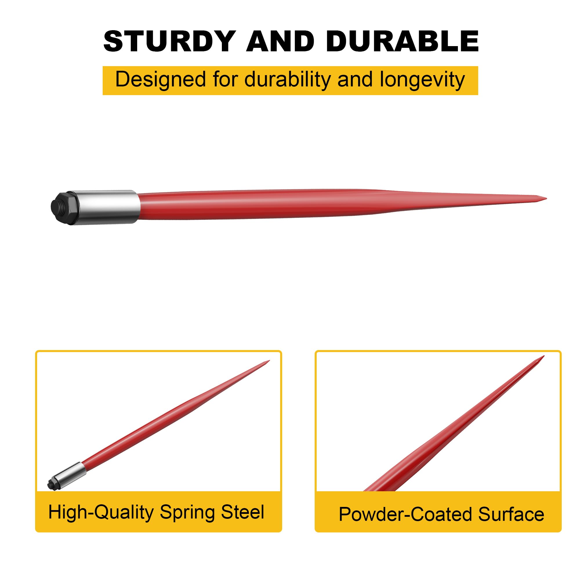 Garvee 2pcs Hay Spear 49" Bale Spear, 4500lbs Capacity Heavy Duty Quick Attach Square Hay Bale Spears, Hay Bale Spike With Hex Nut & Sleeve for Buckets Tractors Loaders