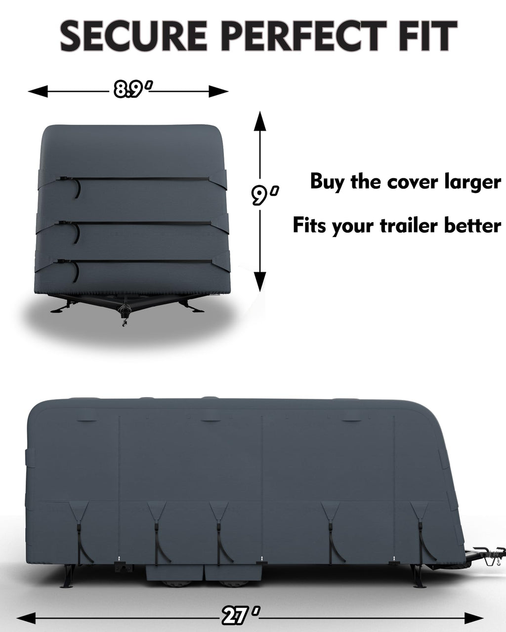 Garvee Travel Trailer Rv Cover, Windproof Camper Cover with Extra-Thick 6 Layers Anti-Uv Top Panel, Breathable, Water-Proof, Rip-Stop with 2Pcs Extra Straps & 4 Tire Covers, Fits 33'-36' Motorhome