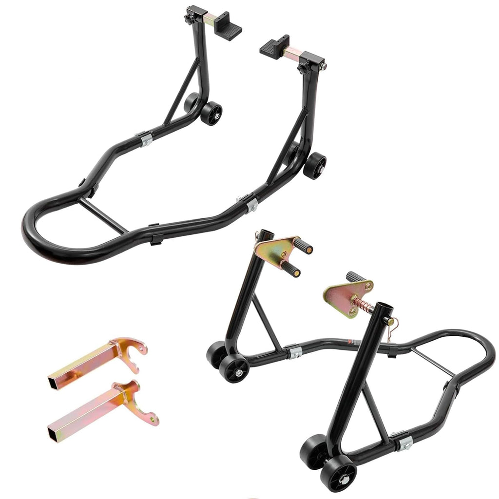 Garvee Motorcycle Stand, 850 lbs Capacity Adjustable Universal Front & Rear Combo with Fork Heads for Sport & Dirt Bikes, Black