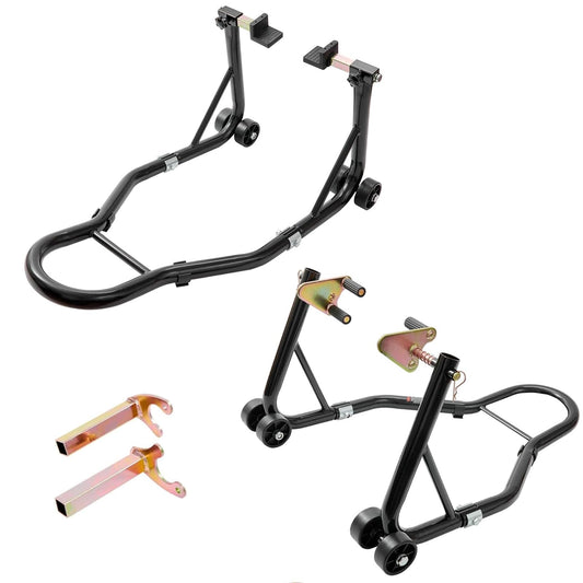 Garvee Motorcycle Stand, 850 lbs Capacity Adjustable Universal Front & Rear Combo with Fork Heads for Sport & Dirt Bikes, Black