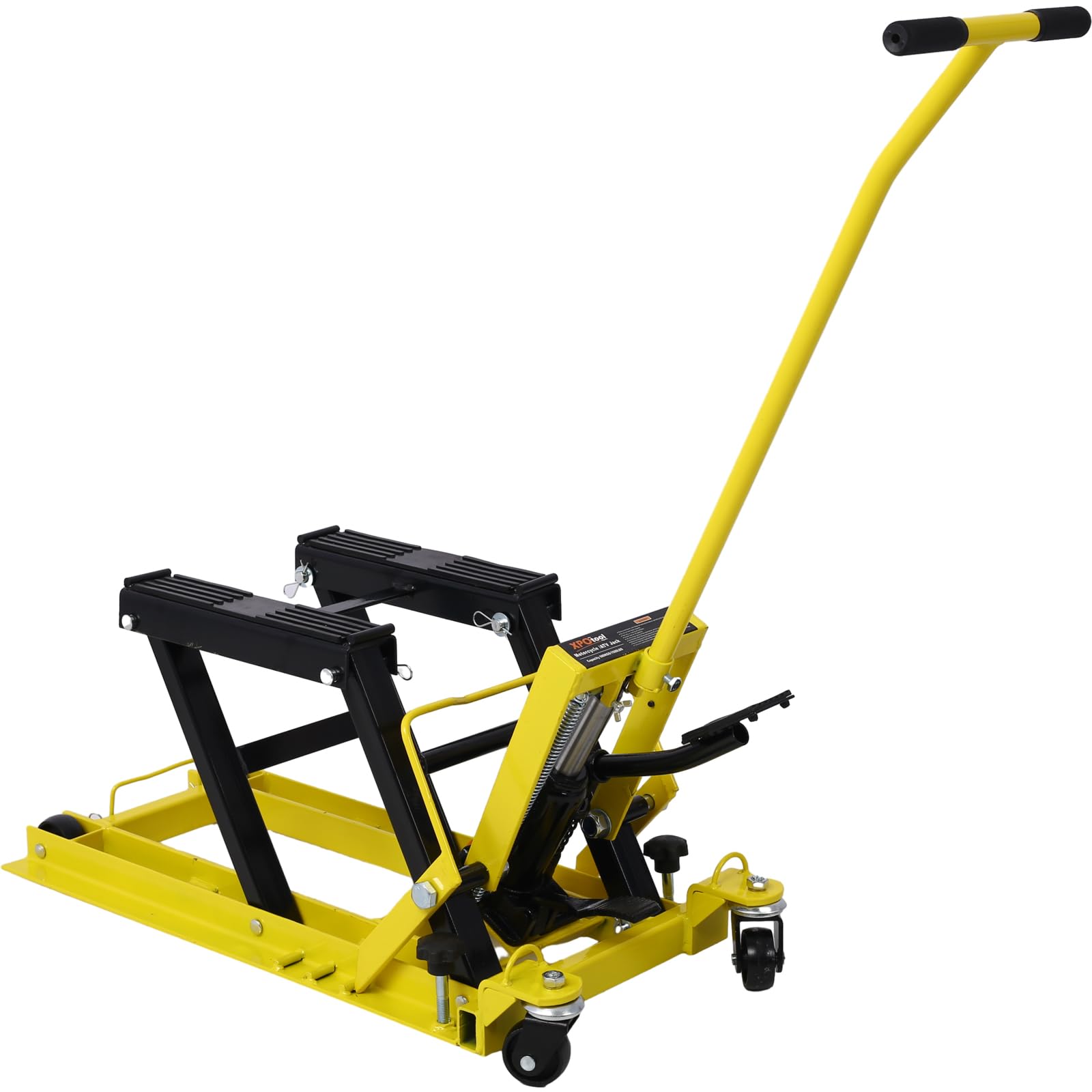 Garvee Hydraulic Motorcycle Jack Lift 1500 LBS Capacity Portable Yellow Motorcycle Dolly with Straps for Bike ATV Dirt Bikes
