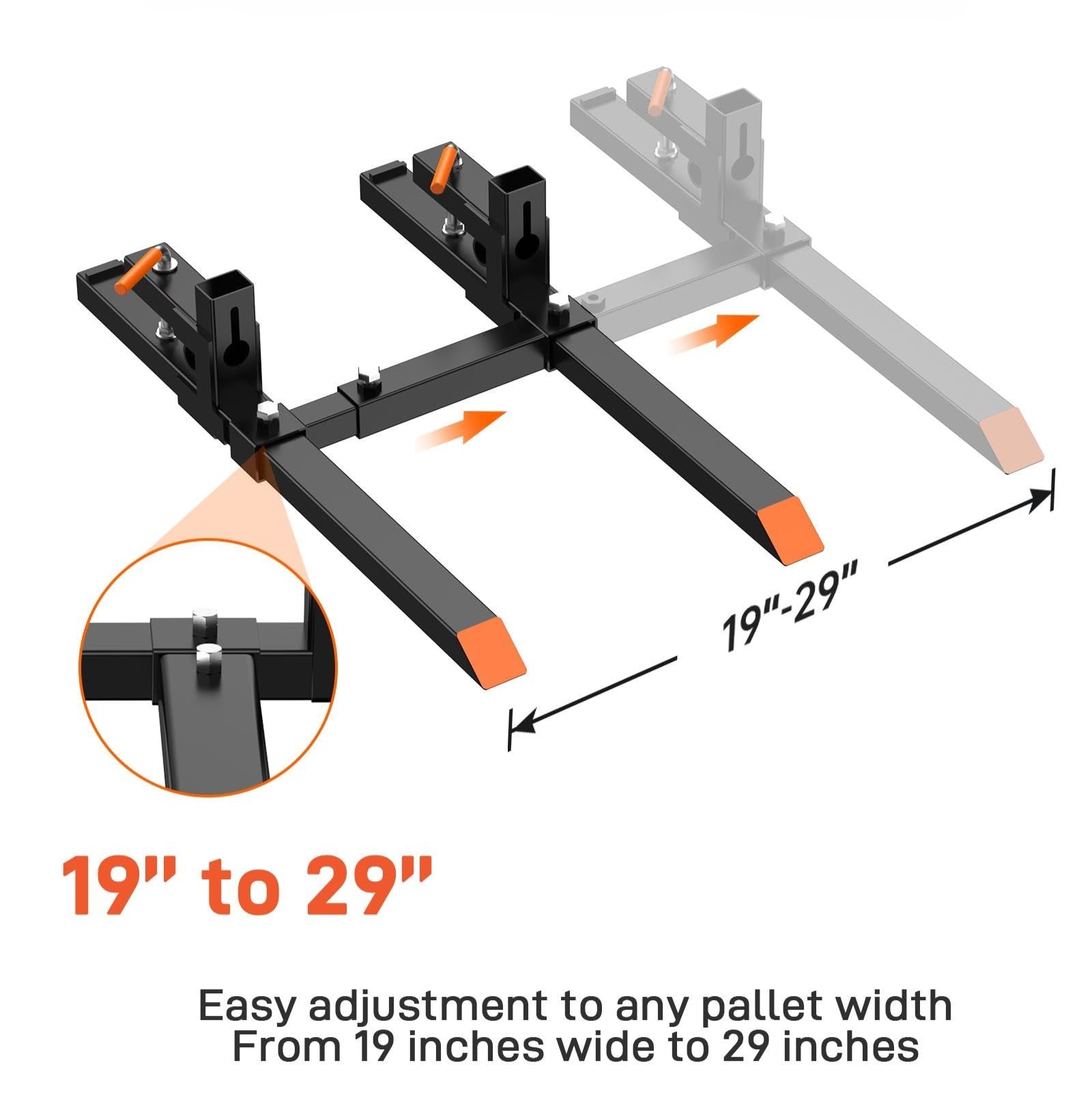 Garvee 43" 2000 lbs Pallet Forks, Clamp on Pallet Forks for Tractor Skid Steer Loader Bucket, Heavy Duty Quick Attach Forks with Adjustable Stabilizer Bar (19"-29")