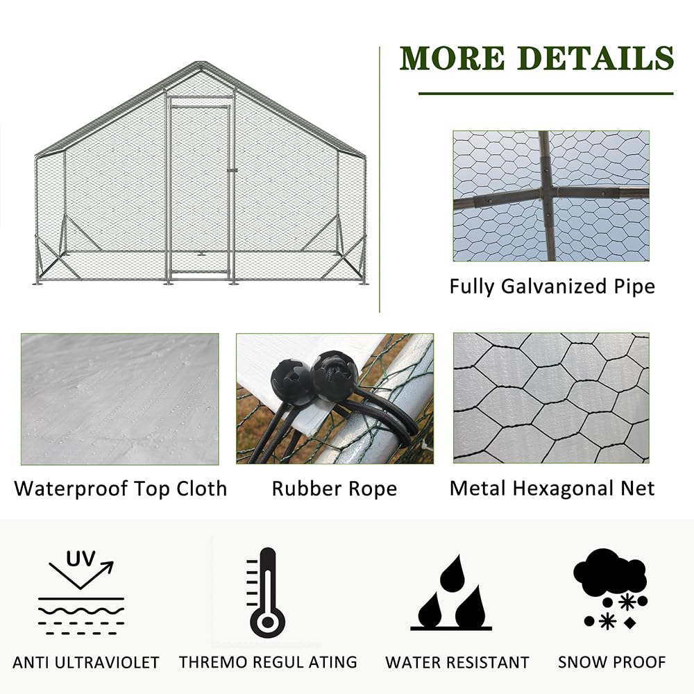 Garvee Chicken Coop Large Metal Chicken House,Walk-in Poultry Cage Chicken Run Pen Dog Kennel Duck House with Waterproof and Anti-Ultraviolet Cover (10' L x 6.6' W x 6.56' H))