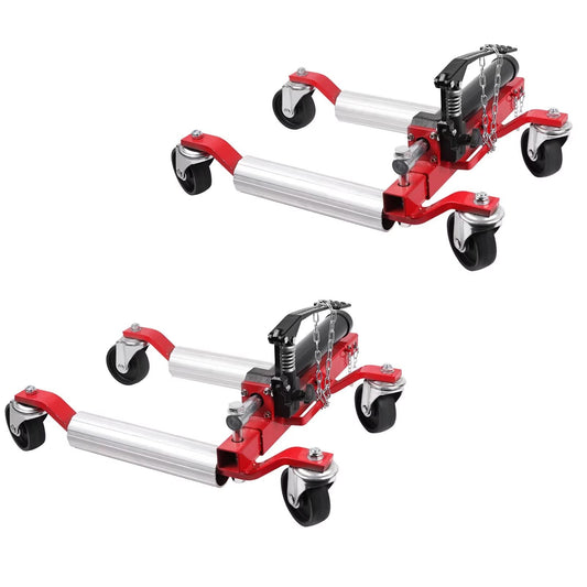 Garvee 4Pcs Car Wheel Dolly Hydraulic Tire Jack 12'' Wheel Vehicle Positioning Jack Red for Auto Repair Garage Towing