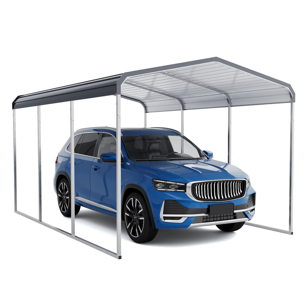 Garvee 10'x15' Heavy Duty Carport with Galvanized Metal Roof & Updated Frame - Metal Garage Canopy for Cars, Boats, Tractors, Grey