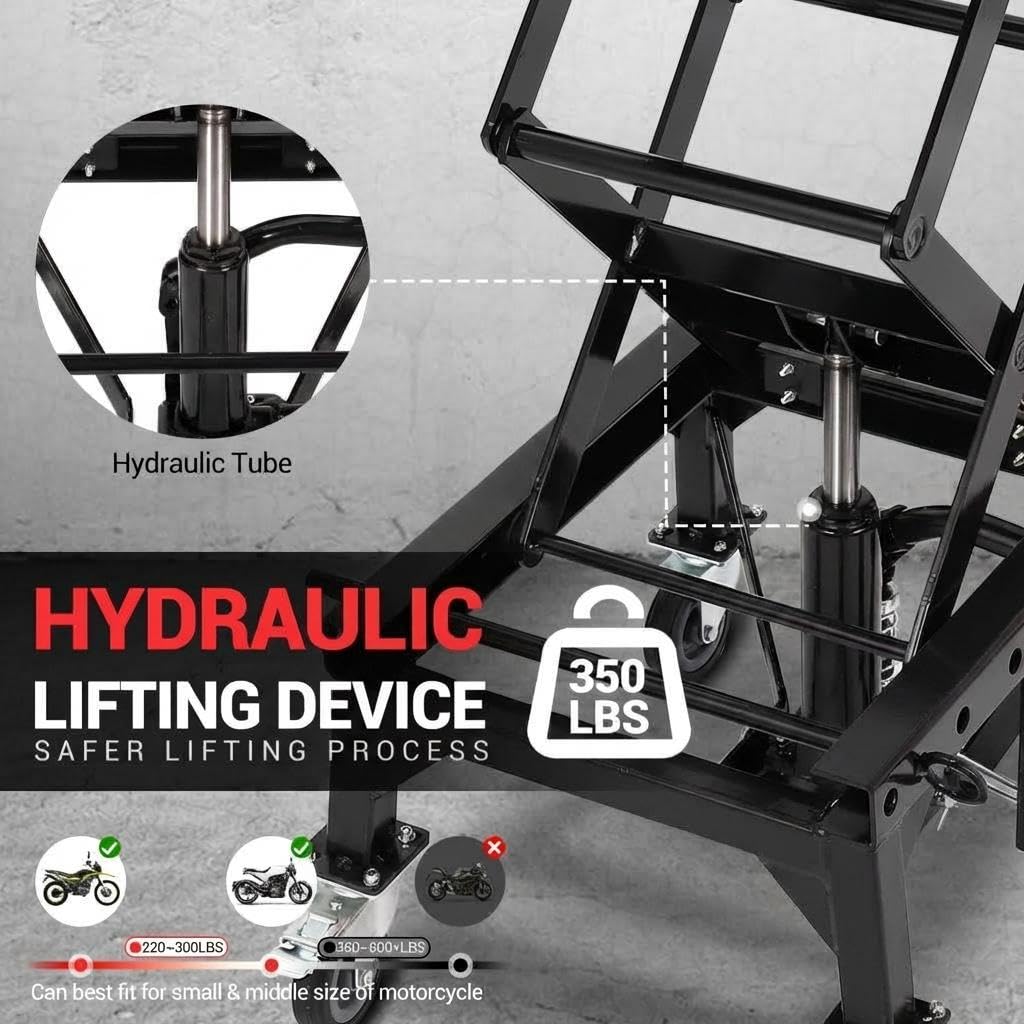Garvee Hydraulic Motorcycle ATV Lift Jack 350LBS Foot-Pump Scissor Lift Table for Dirt Bikes Adjustable 13.78-34.25 Inches Black