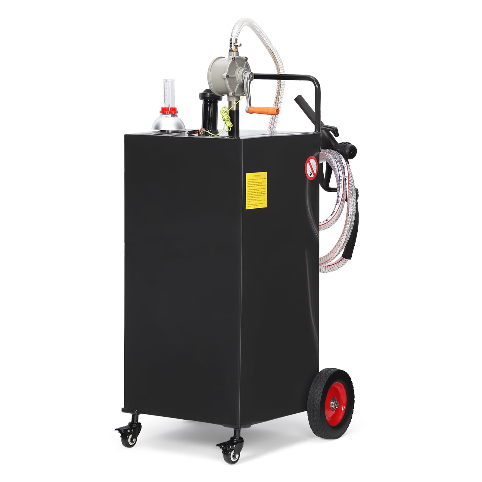 Garvee 35 Gallon Fuel Caddy with Manual Transfer Pump, Heavy-Duty Stainless Steel, 4-Wheel Mobile Design, Gasoline & Diesel, Silver