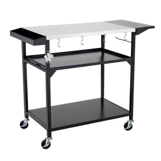 Garvee Outdoor Grill Table Cart with 4 Wheels + Stainless Steel + Movable Prep Table + Multifunctional + Metal Work Table + Side Table + Storage Rack + BBQ, Pizza Oven, Kitchen