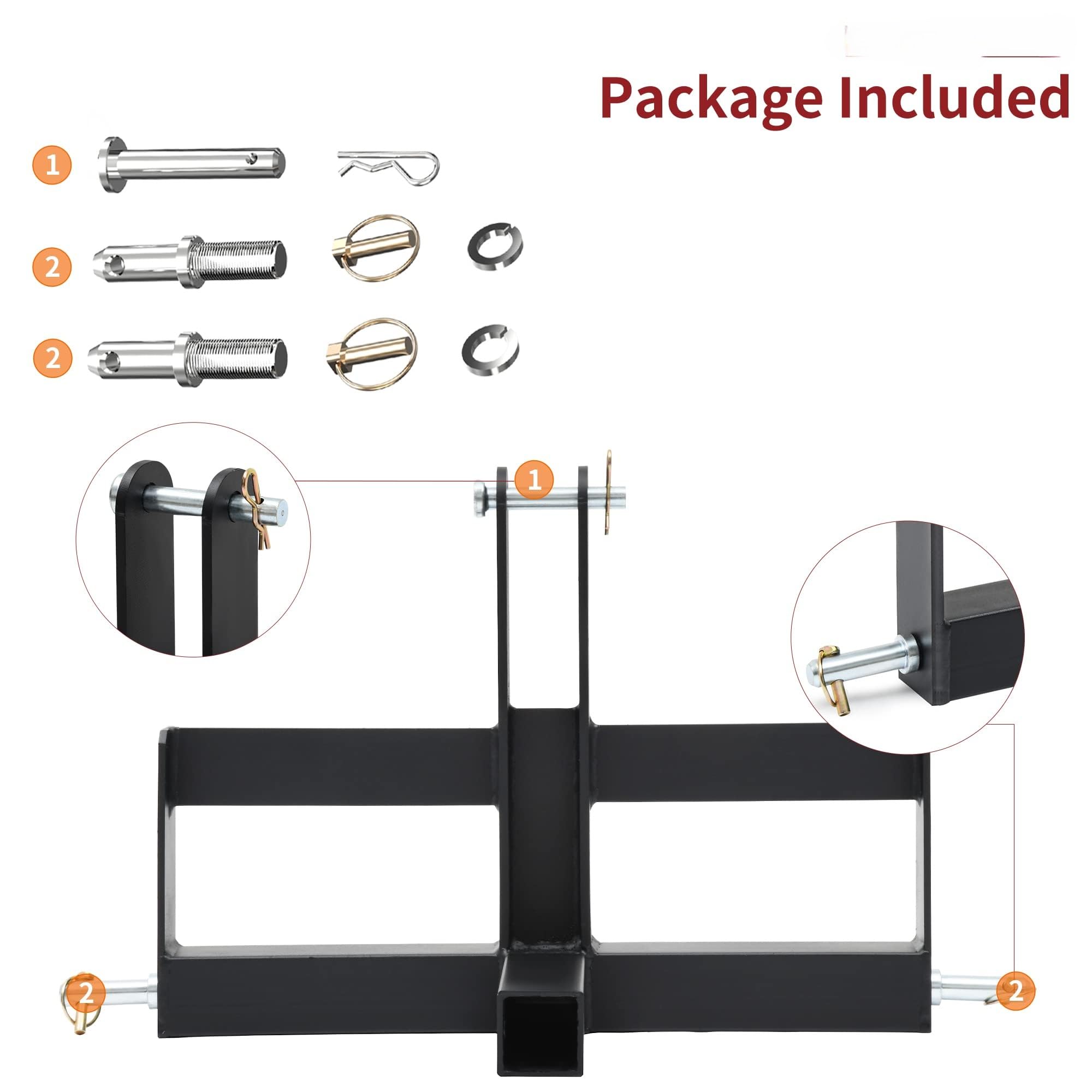 Garvee 3 Point 2" Square Trailer Hitch Receiver Heavy-Duty Steel Black Powder Coated Compatible With Kubota, Mahindra, Ford, Yanmar, John Deere, Massey Ferguson, New Holland