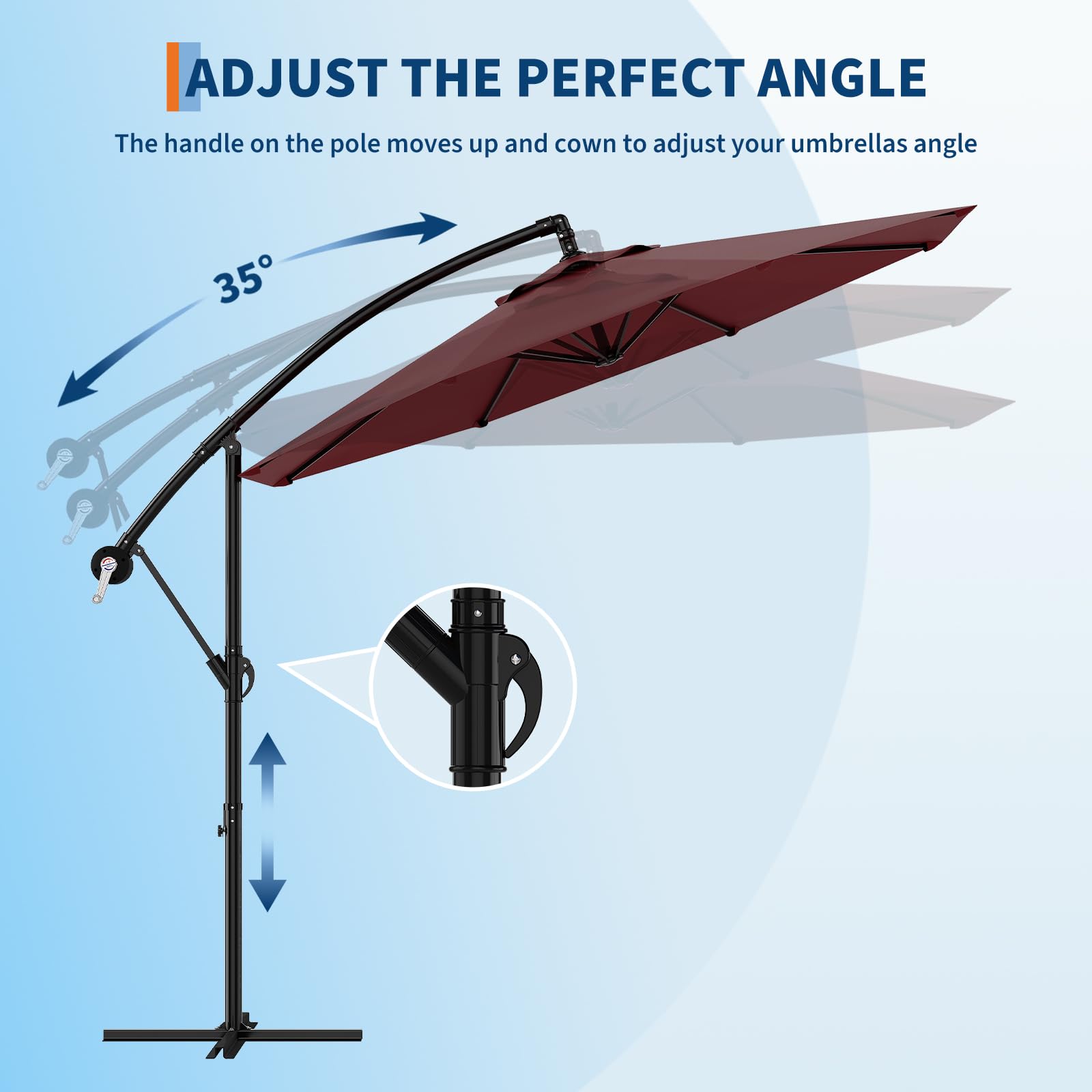Garvee 10' Offset Patio Umbrella, Cantilever Umbrella with Easy Lift & Tilt Adjustment, 8 Ribs Sun Umbrella UV Protection, Wine Red