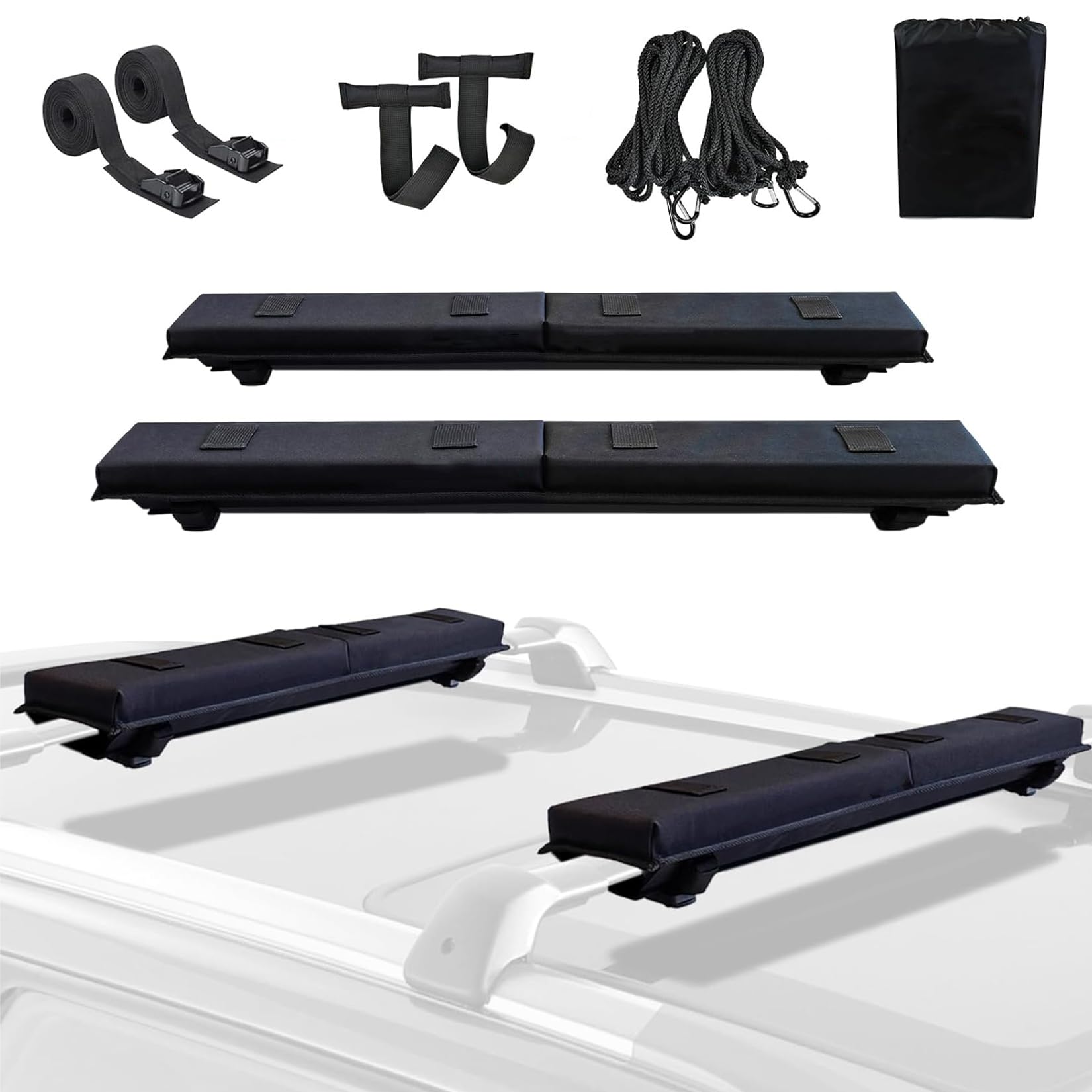 Garvee 30.5 Inch Soft Roof Rack Pads - Protective Water-Resistant Pads for Crossbars, Universal Fit, Black
