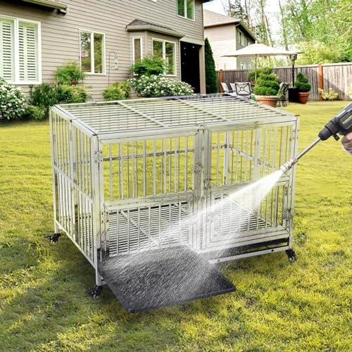 Garvee 42 Inch Full Stainless Steel Dog Crate with Wheels & Double Door