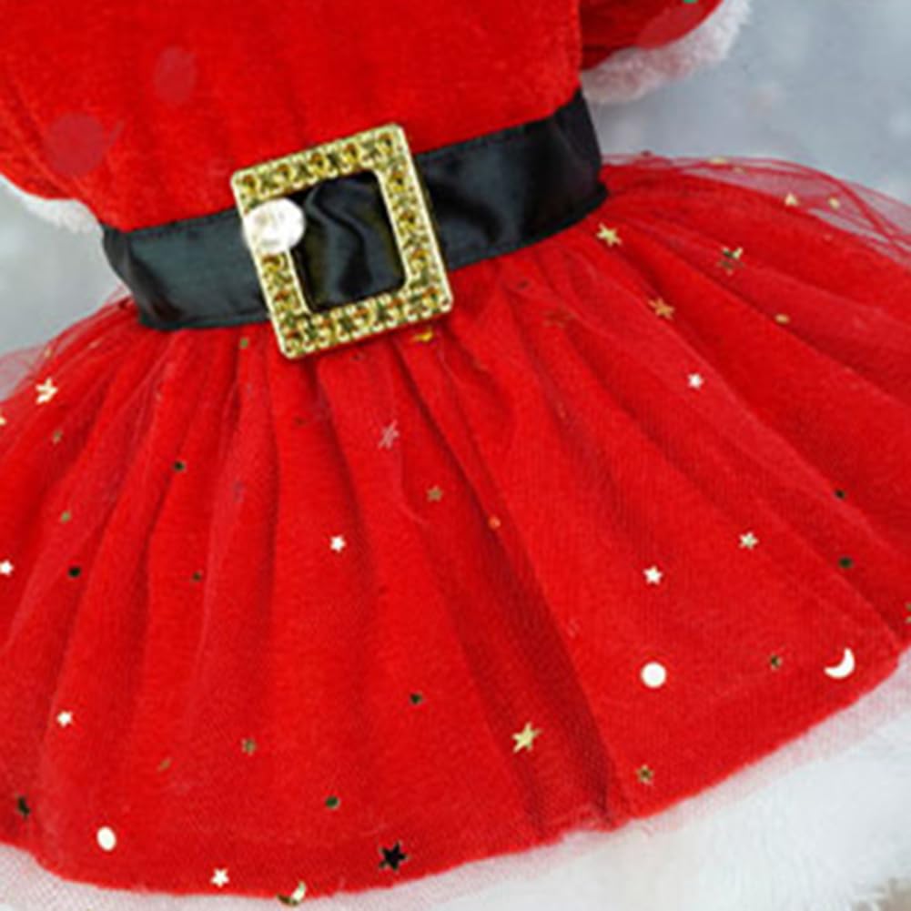 Garvee Pet Christmas Dress 3 Pet Clothes Cosplay Outfit Party Supplies for Small Medium Large Dogs Christmas Red Mesh Belt Skirt L