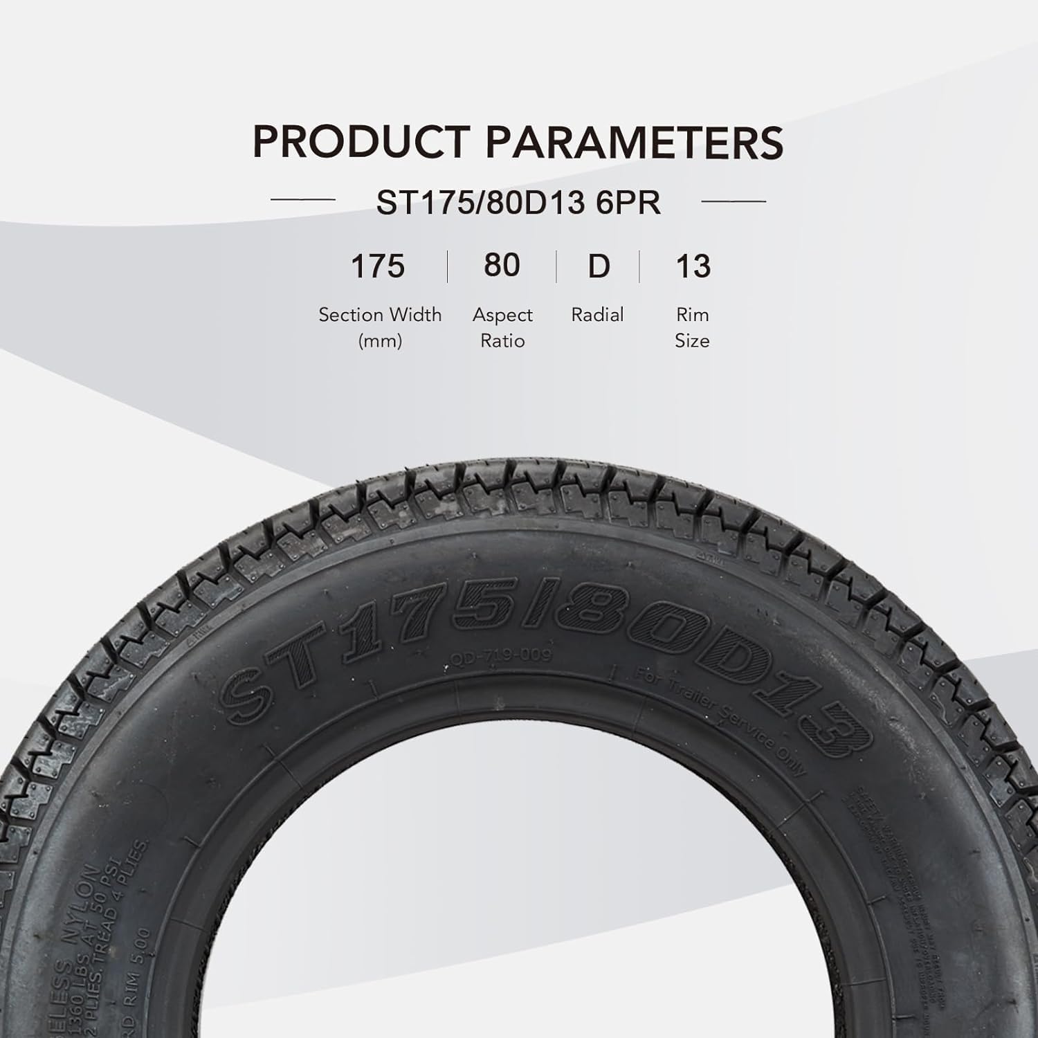 Garvee 2 PCS Trailer Tires, ST175-80D13 175 80 13 6PR Trailer Tires With 13'' Rim, Load Range C 175/80D Premium Trailer Tires For Different Agricultural Terrains Towing