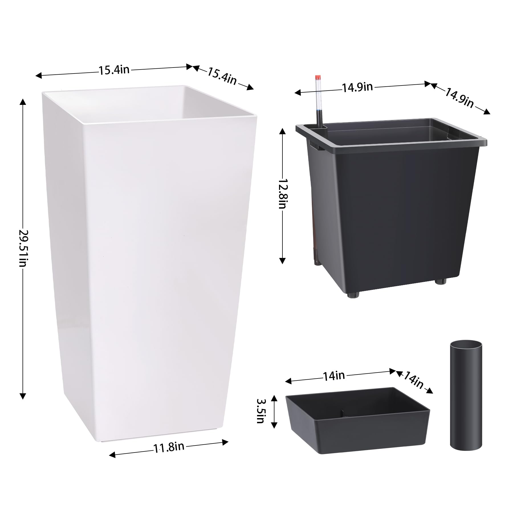 Garvee 30" Tall Planter Set of 2,Heavy Duty Tall Planter,High Front Porch Planter Pots with Drainage Holes＆Water Level Monitor＆Inner Bucket, Automatic Watering,Indoor/Outdoor Grande Plant,Tree,White…