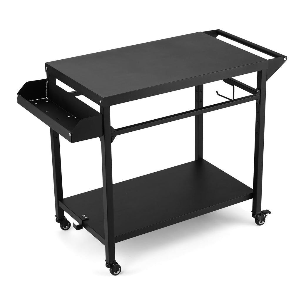 Garvee Outdoor Grill Cart, Pizza Oven Stand Table with Lockable Wheels for Outside Patio, Heavy Duty Movable Outdoor Cooking Prep Table BBQ Smoker Cart for Backyard, Camping and Parties, Black