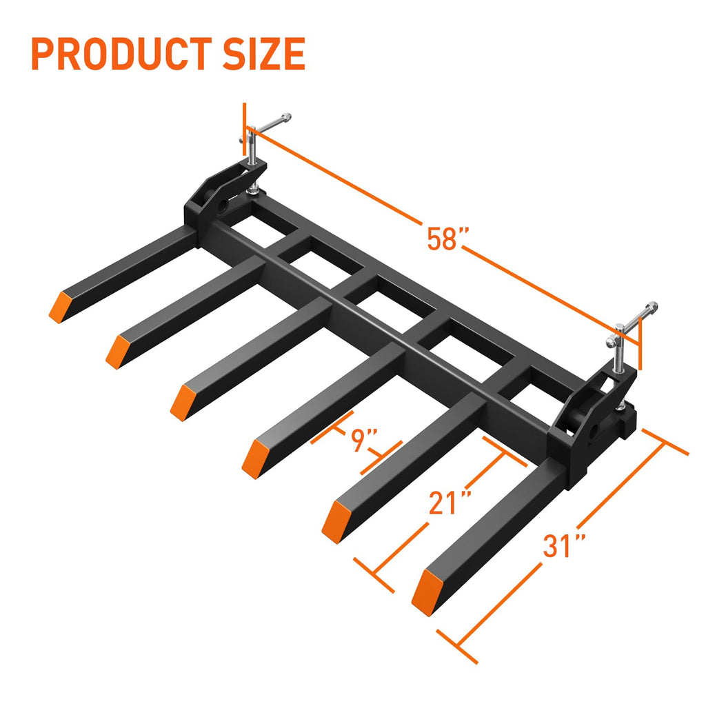 Garvee 58" Clamp on Tractor Debris Forks, Heavy Duty Clamp on Pallet Forks with 4000 LBS Loading Capacity, for Skid Steer Loader, Tractor Attachments