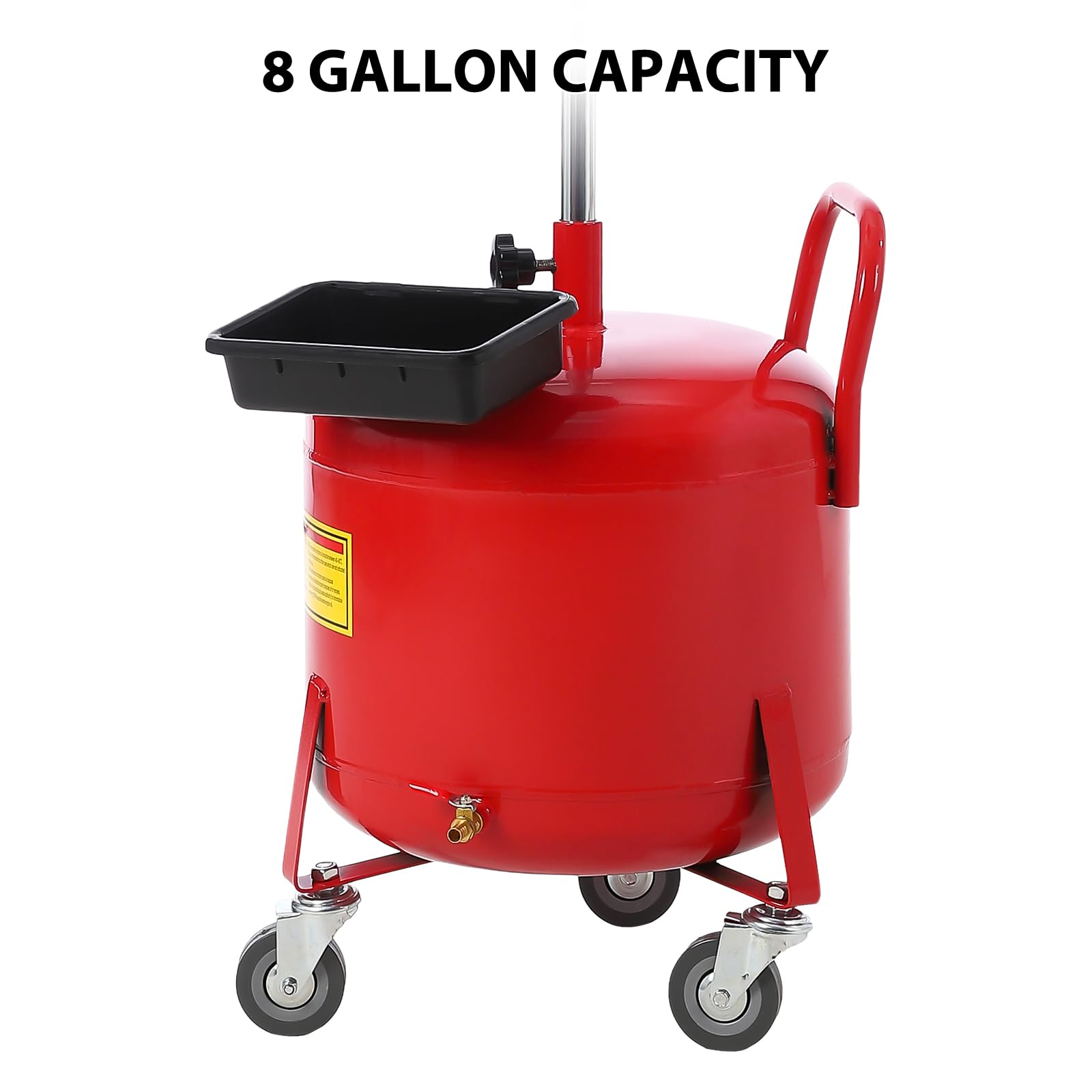 Garvee 8 Gallon Oil Drain Tank, Portable Oil Drain Container, Air Operated Drainer, Fluid Fuel Transfer Drainage, Adjustable Funnel Height with Wheel &15'' Premium Bowl and a Toolbox, Red