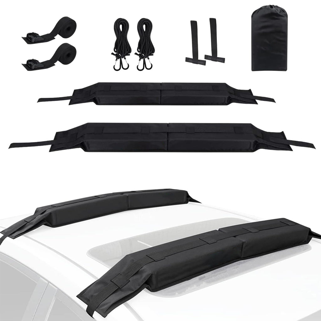 Garvee Soft Roof Rack Pads with Tie Down Straps for Surfboard Kayak Canoe Universal Car Roof Racks System Heavy Duty Black