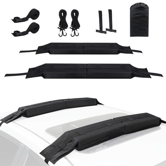 Garvee Soft Roof Rack Pads with Tie Down Straps for Surfboard Kayak Canoe Universal Car Roof Racks System Heavy Duty Black