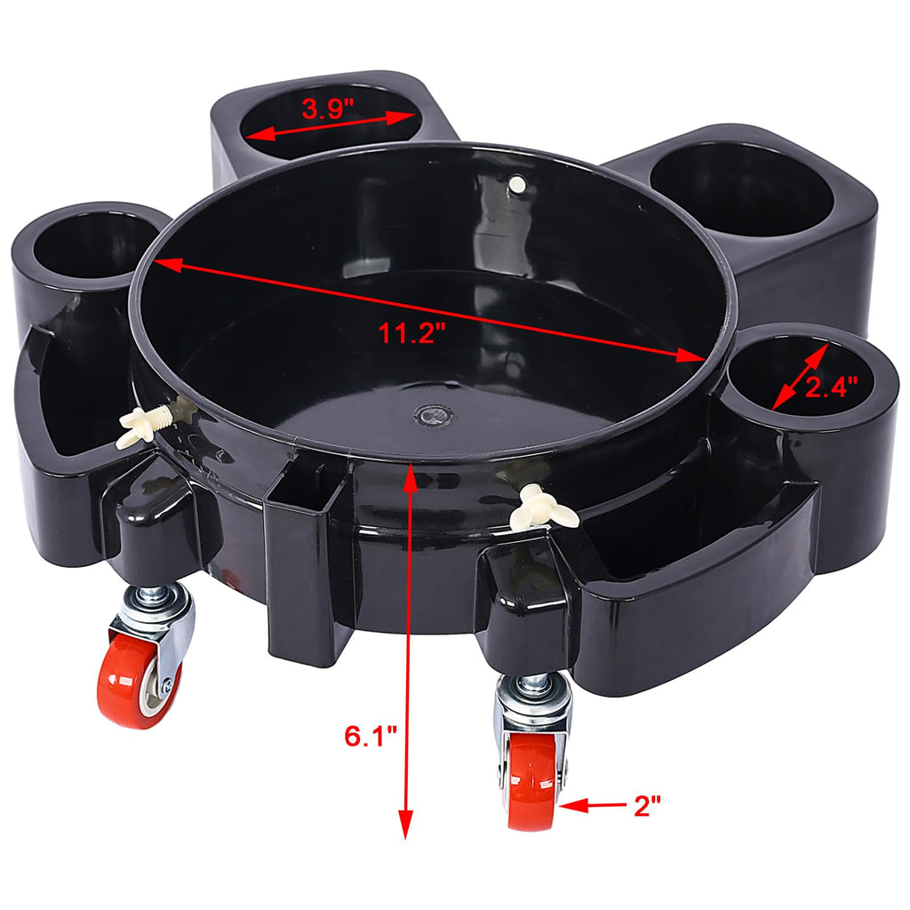 Garvee 11.2 Inch Bucket Dolly With 5 Roll Swivel Casters For Car Wash And Garage, Removable, Durable Polypropylene, Black