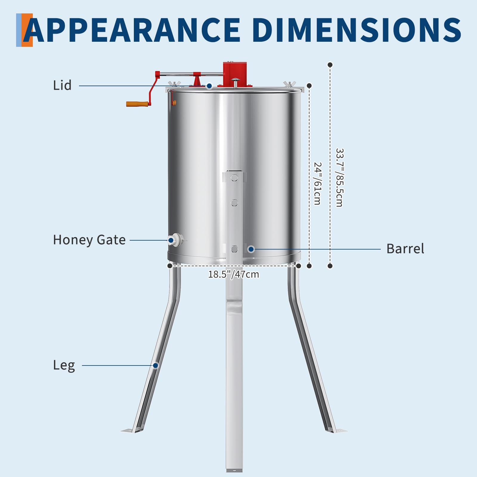 Garvee Manual 4/8 Frame Honey Extractor – Food-Grade Stainless Steel with Adjustable Stand & Transparent Lid for Small-Scale Beekeeping & Harvesting