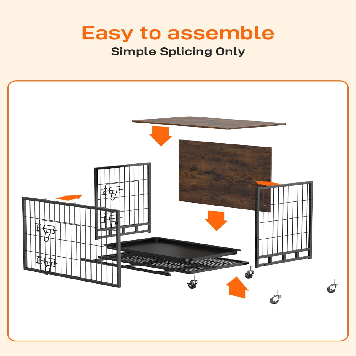Garvee Dog Crate Furniture, Heavy-Duty Double-Doors Dog Cage End Table with Removable Tray and Wheels, 38.6" Wooden Dog Kennel, Indoor Dog House for Large Dogs, Brown