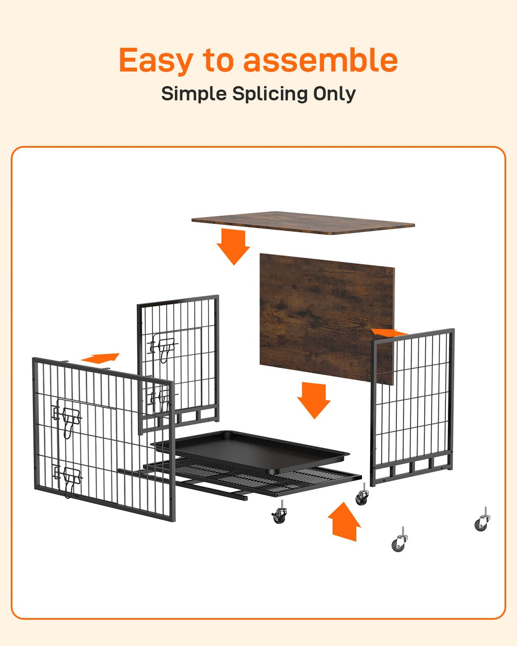 Garvee Furniture-Style Dog Crate – Deluxe Wooden Dog Kennel with Removable Tray and Wheels, Heavy-Duty Double-Doors 32.5" Dog Cage End Table, Indoor Dog House for Large Dogs, Brown